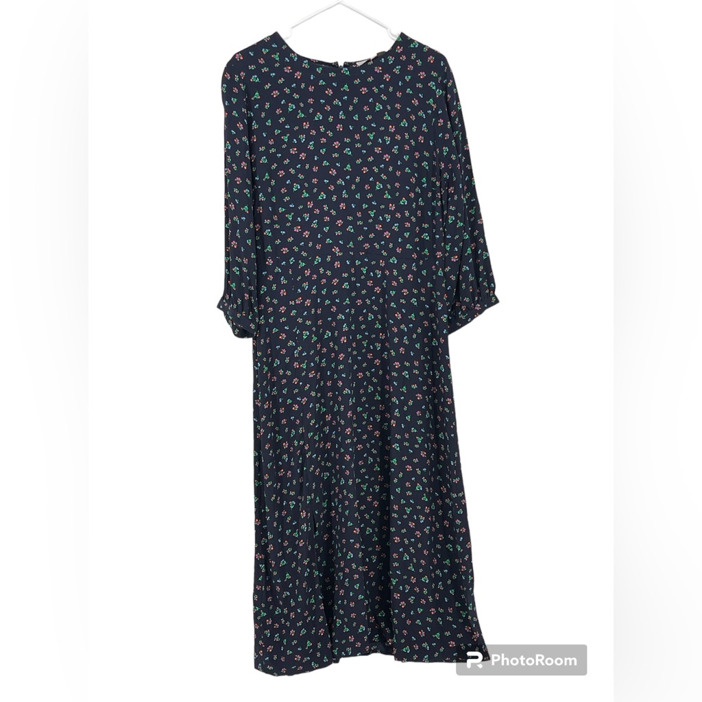 Loft Dress Floral Navy Slit Midi Size 10.